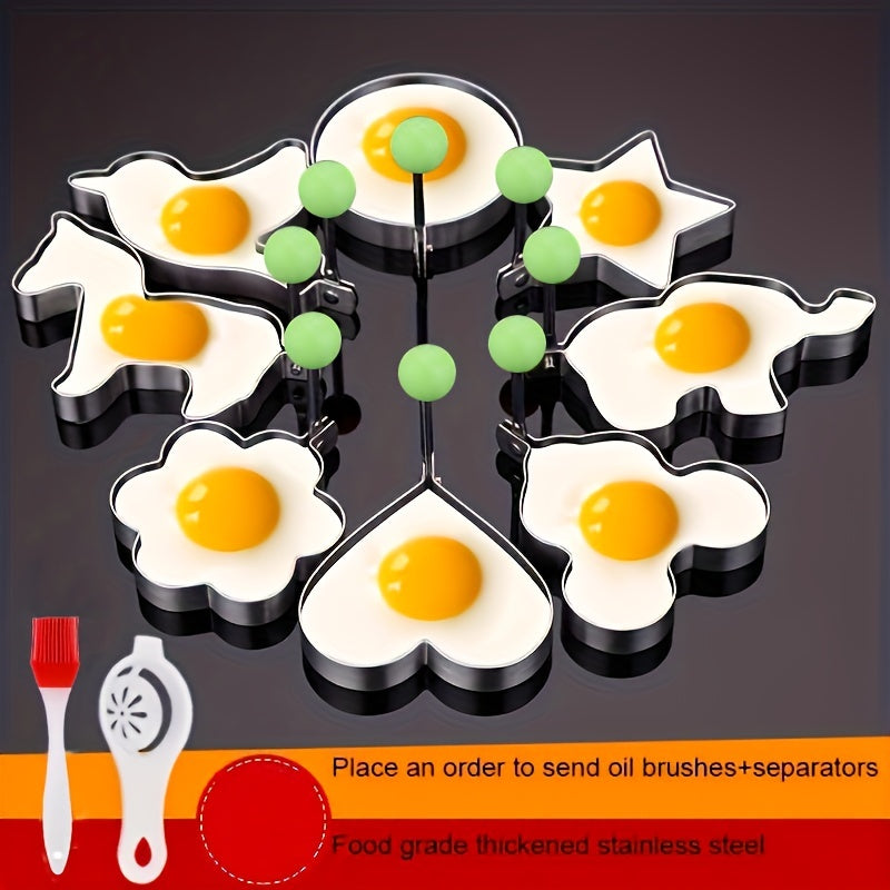 5/7/10pcs set of thickened stainless steel egg fryer model, love shaped egg frying mold, creative egg ring, fried egg, poached egg grinding tool