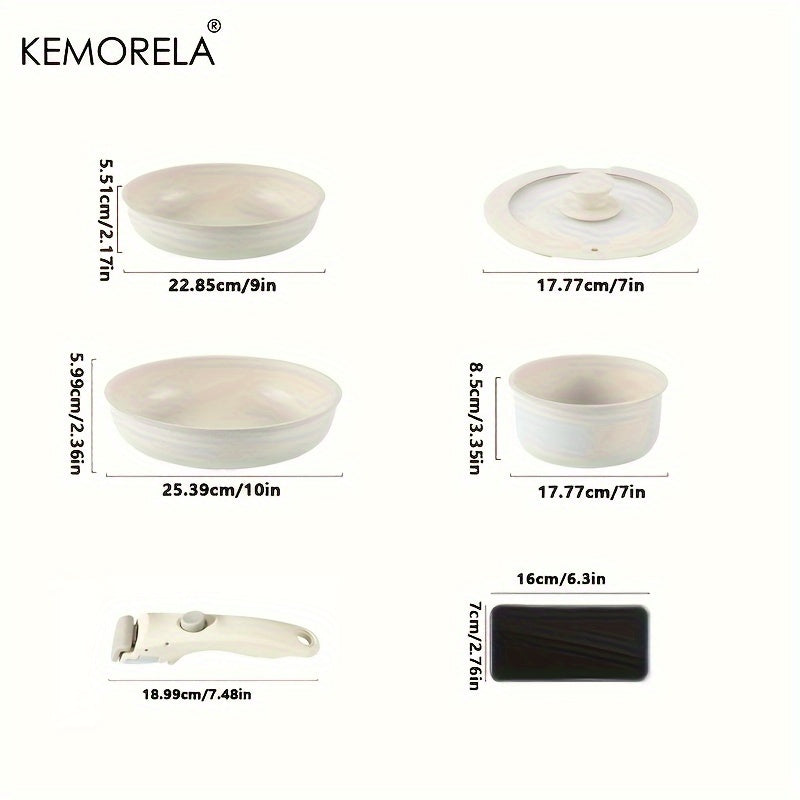 Set de Vase Antiaderente KEMORELA (5 Bucăți) cu Mânere Detașabile | Stivuibile, Sigure pentru Cuptor