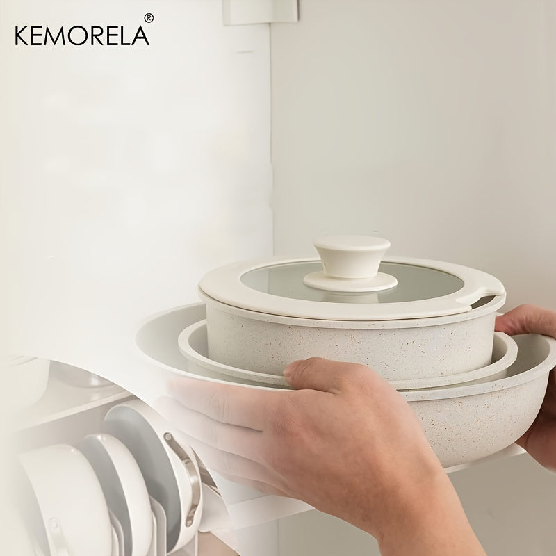 Set de Vase Antiaderente KEMORELA (5 Bucăți) cu Mânere Detașabile | Stivuibile, Sigure pentru Cuptor