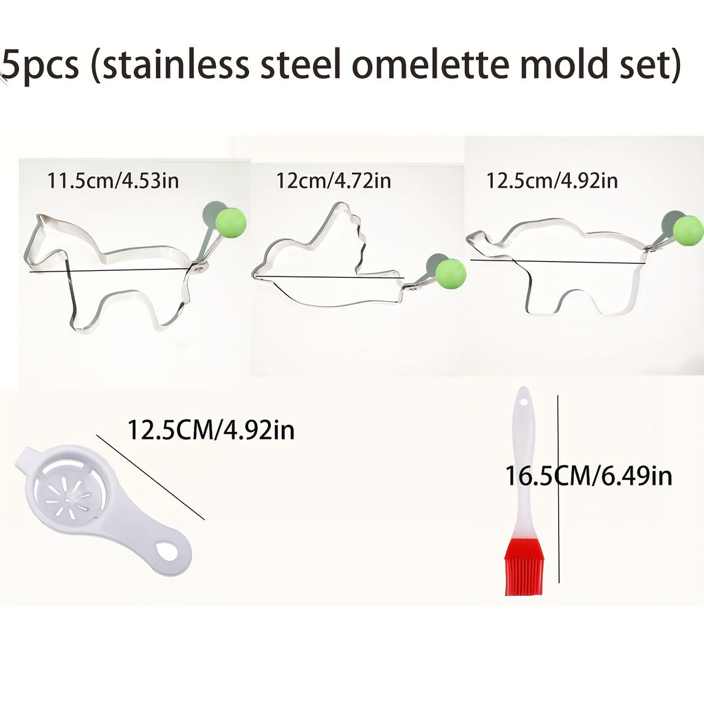 5/7/10pcs set of thickened stainless steel egg fryer model, love shaped egg frying mold, creative egg ring, fried egg, poached egg grinding tool