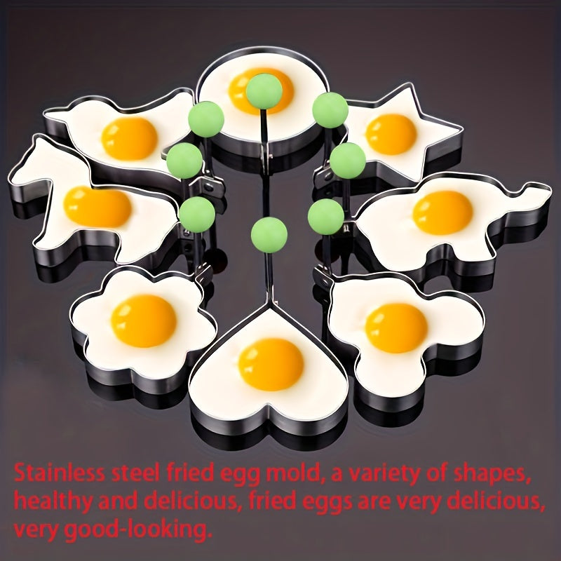 5/7/10pcs set of thickened stainless steel egg fryer model, love shaped egg frying mold, creative egg ring, fried egg, poached egg grinding tool