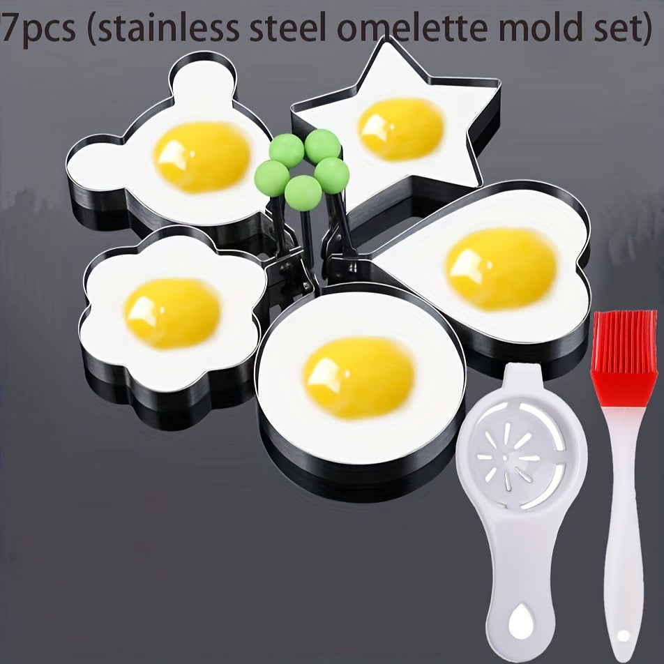 5/7/10pcs set of thickened stainless steel egg fryer model, love shaped egg frying mold, creative egg ring, fried egg, poached egg grinding tool